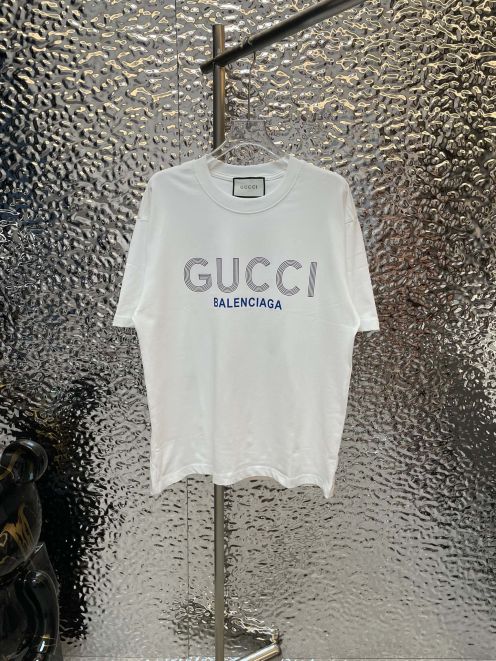 心地よい着用感 メンズ バレンシアガtシャツコピー gucci x balenciagaコラボ トップス 柔らかい 純綿 ホワイト