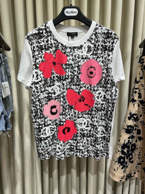 chanel メンズ t シャツ激安通販 可愛い 純綿 トップス 花プリント ファッション感 カラフルの服 ホワイト