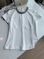 セリーヌtシャツ偽物 クルーネック 夏服 純綿 シンプル ダイヤモンド飾り キラキラ 目立ち ホワイト