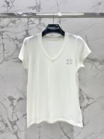 お得品‼セリーヌtシャツレディース偽物 夏 純綿 シンプル 半袖 Ｖ形 柔らかい ふんわりように ホワイト