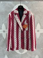 ルイヴィトンルーピングコピー 通勤 ジャケット アウター ビジネス トップス 縞 プリント 刺繍 レッド