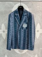 lv レザージャケットスーパーコピー 通勤 ジャケット アウター ビジネス トップス 縞 プリント 刺繍 ブルー