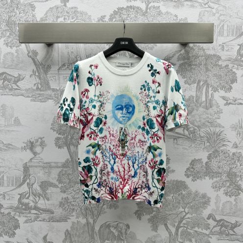 魅力的なスタイル ディオールtシャツスーパーコピー simple トップス ニット素材 半袖 夏服 カラフル 花 ホワイト