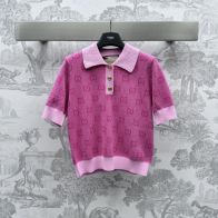 華やかな雰囲気 グッチセーター偽物 ニット素材 襟付き トップス 半袖 柔らかい 目立ち 花柄 ファッション感 ピンク