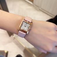 魅力的なスタイル エルメス時計電池交換偽物 ウォッチ シンプル 品質保証 牛革バンド ガラス 方形 腕時計 文字盤 ゴールド ピンク