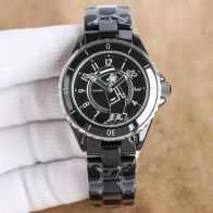 人気高級品 シャネル腕時計全新コピー 丸い形 スチールバンド シャネル風 うで時計 品質保証 レディース ブラック