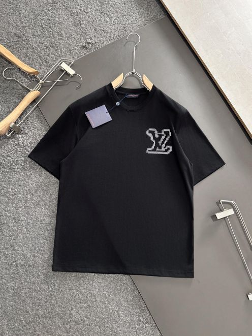 ルイヴィトンtシャツ楽天偽物 新着 ロゴプリント 半袖 夏服 トップス 純綿  柔らかい シンプル 2色可選 ブラック