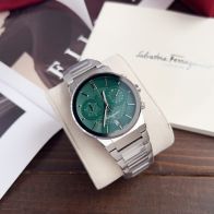 ferragamo 時計 メンズ偽物 高級品 ビジネス ウォッチ 緑の文字盤 メンズ スチールバンド 薄い 人気