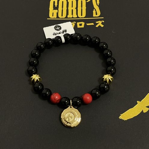 goro's レザー ブレスコピー アクセサリー ブラックアゲートブレスレット 天然石 人気の黒縞瑪瑙 ブラック