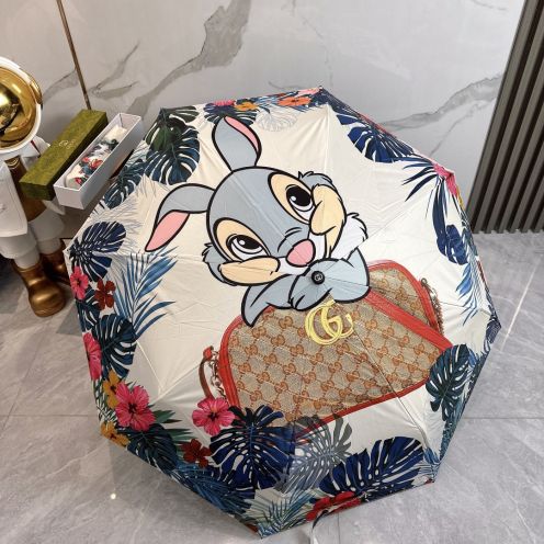 GUCCIグッチ 傘Ｎ級品 UVカット率100%認証 折りたたみ傘 晴雨兼用 しっかり うさぎプリント カラフル ホワイト