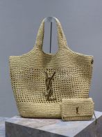 サン ローラン バッグ 人気偽物 型番698651-1 持ちバッグ 草編み 芸術感 シンプル 大容量 レディース ブラウン