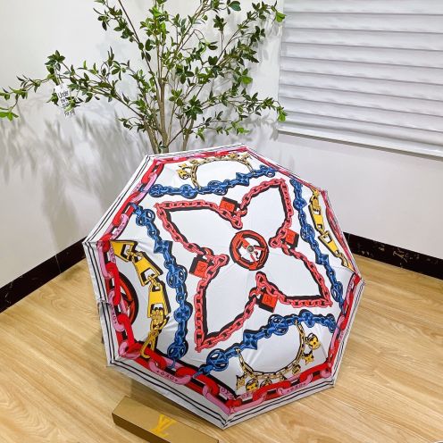 美しい ルイヴィトン傘コピー プリント 晴雨兼用 折りたたみ傘 軽量 カラフル 遮光遮熱 芸術感 ホワイト