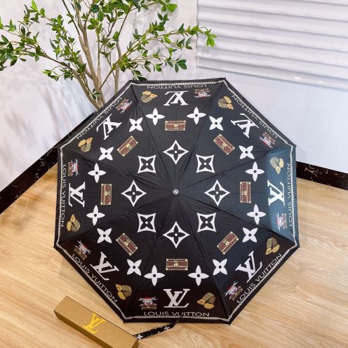 ルイヴィトン 傘 メンズスーパーコピー プリント 晴雨兼用 自動開閉 折りたたみ傘 軽量 遮光遮熱 ブラック