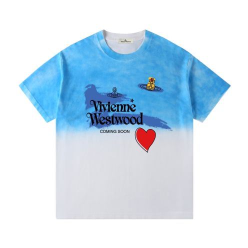 人気定番 vivienne westwood t シャツスーパーコピー 純綿 トップス 品質保証 プリント 男女兼用 シンプル ブルー