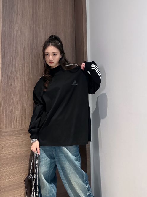 バレンシアガtシャツサイズ感激安通販 長袖 BALENCIAG*ADIDAコラボ トップス 純綿 スポーツ服 ブラック