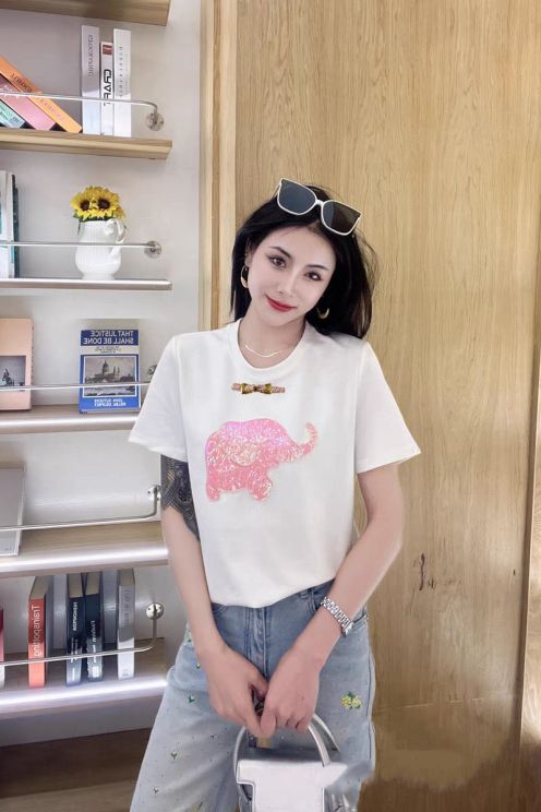 8750 gucci t シャツ オレンジコピー 人気トップス 綿100％ 象プリント 快適 シンプル 通気性いい ホワイト