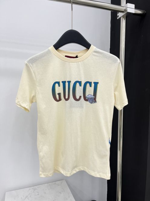 gucci t シャツ アウトレット偽物 人気トップス 綿100％ 日常 プリント 柔らかい ゆったり 快適 イエロー