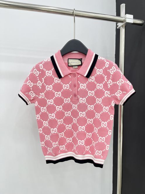 グッチ ポロ シャツ メンズ偽物 トップス POLO 半袖 少女感 花柄 ファッション 通勤 高級感たっぷり ピンク