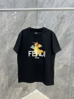 フェンディ ティ シャツスーパーコピー Tシャツ 半袖 トップス ゆったり 夏服 純綿 刺繍 プリント 男女兼用  ブラック