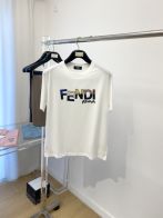 fendi t シャツ メンズ偽物 半袖 トップス 純綿 ロゴプリント 柔らかい シンプル ファッション ホワイト