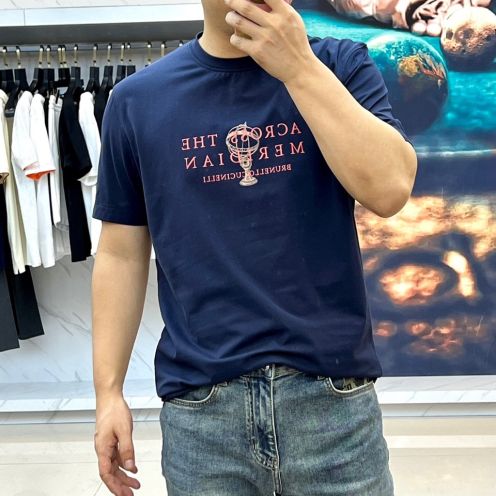 ハンサム 品質保証 クチネリ tシャツスーパーコピー 純綿 トップス 半袖 プリント メンズ ブルー