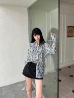 シャツ フェンディ偽物 トップス 日焼け止め服 薄い 花柄 高級感 シルク 透視 ブラック