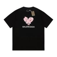 バレンシアガ tシャツ オーバーサイズスーパーコピー 純綿Tシャツ トップス 半袖 柔軟 ハートプリント 男女兼用 ブラック