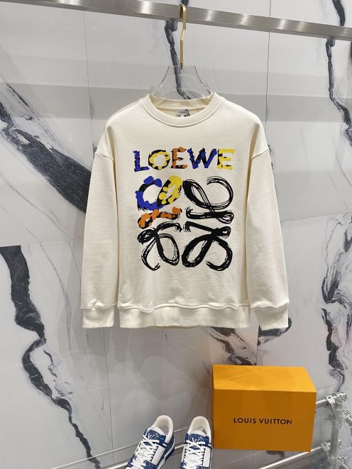 ジブリ パーカー loeweスーパーコピー 長袖 純綿 柔らかい トップス 秋冬服 ゆったり 虹色ロゴ刺繍 ホワイト