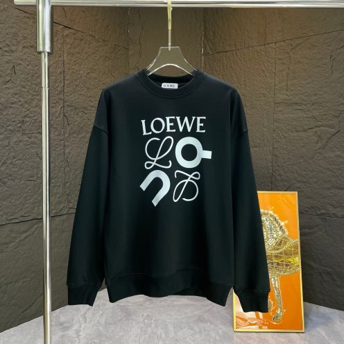 loewe ジブリ パーカーコピー 柔らかい トップス  長袖 純綿 ロゴ刺繍 シンプル 秋服 まるくび 吸汗 ブラック