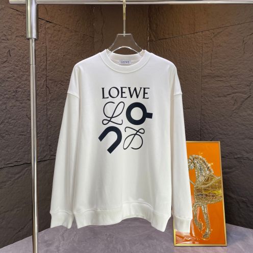 loewe トトロ パーカースーパーコピー 柔らかい トップス  長袖 純綿 ロゴ刺繍 シンプル 秋服 まるくび 吸汗 ホワイト