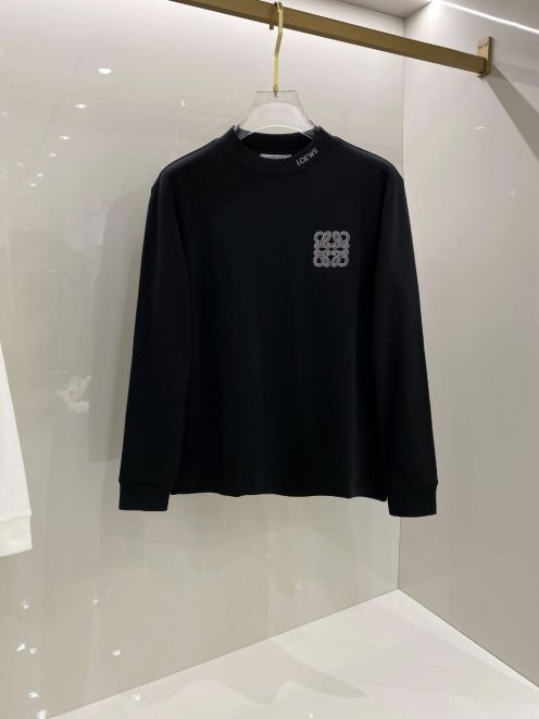 ロエベtシャツコピー 柔軟 トップス 純綿 長袖 メンズ カジュアル服 ロゴプリント シンプル ブラック