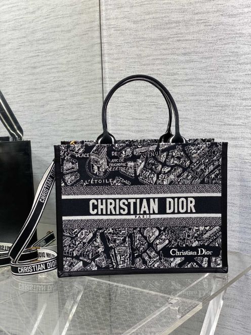 人気販売 dior バッグコピー トート ハンドバッグ プリント 大容量 ママバッグ 動物刺繍 ブラック