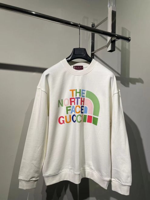 グッチパーカー青スーパーコピー トップス 純綿 TheNorthFace*Gucciコラボ  プリント 男女兼用 ホワイト