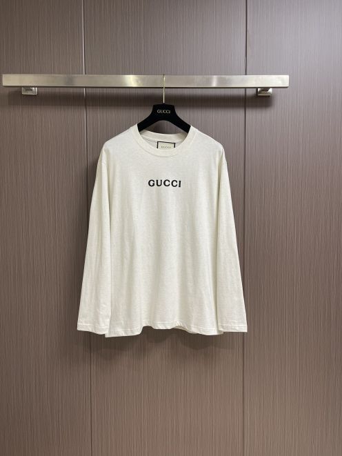 gucci アウトレット t シャツ偽物 純綿 長袖トップス プリント 柔軟 弾性がいい 男女兼用 ホワイト