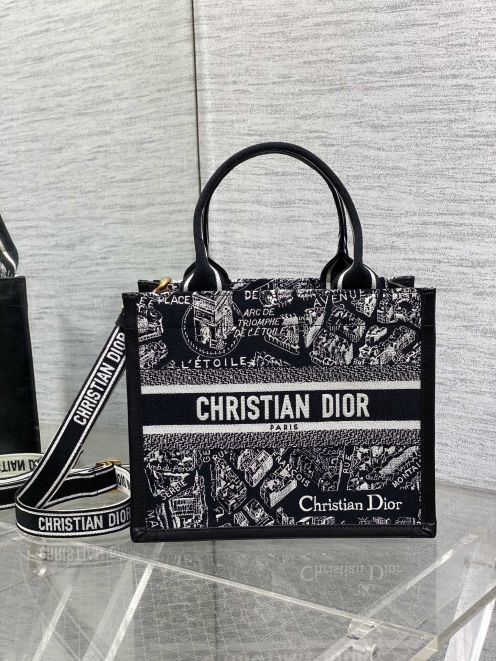 dior ショルダー バッグスーパーコピー プリント ハンドバッグ 大容量 本革 レザー トートバッグ ブラック