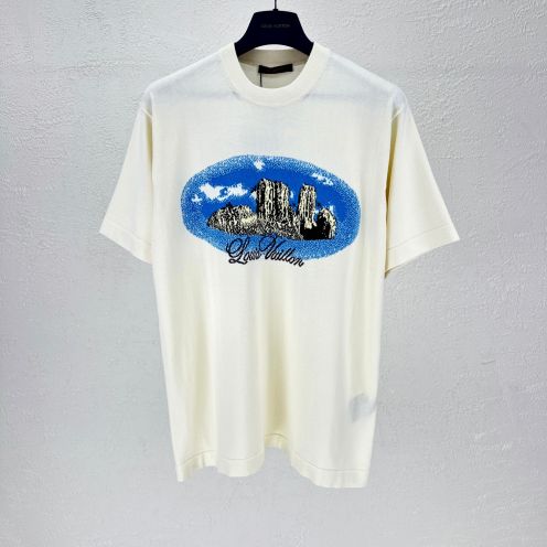 限定の人気 ルイヴィトン tシャツ 値段コピー 半袖 トップス プリント 純綿 ホワイト