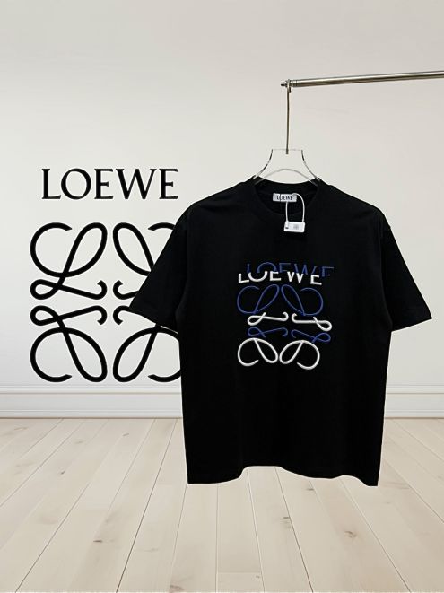 定番 ロエベ tシャツ 新作激安通販 トップス 純綿 半袖 シンプル 柔軟 ゆったり ロゴプリント ブラック