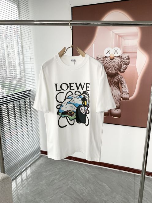 ロエベ風tシャツ偽物 トップス 純綿 半袖 シンプル 柔軟 ゆったり ロゴプリント ホワイト