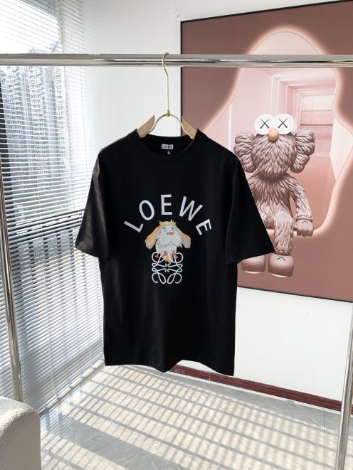 ロエベハウルtシャツ偽物 トップス 純綿 半袖 シンプル 柔軟 ゆったり ロゴプリント ブラック