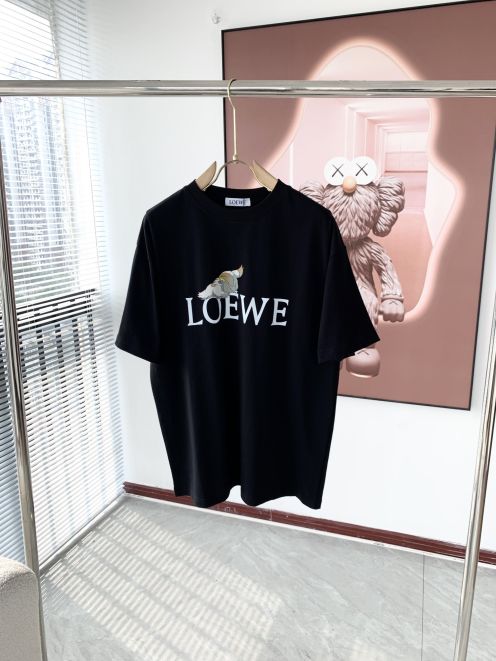 ロエベ tシャツ ロゴ偽物 トップス 純綿 短袖 シンプル 柔軟 ゆったり ロゴプリント ブラック