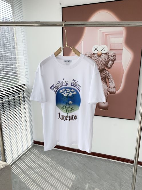 ロエベ tシャツスーパーコピー トップス 純綿 短袖 男女兼用 柔らかい ゆったり ロゴプリント ホワイト