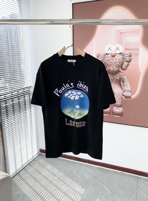 レディース ロエベ tシャツコピー トップス 純綿 短袖 男女兼用 柔らかい ゆったり ロゴプリント ブラック