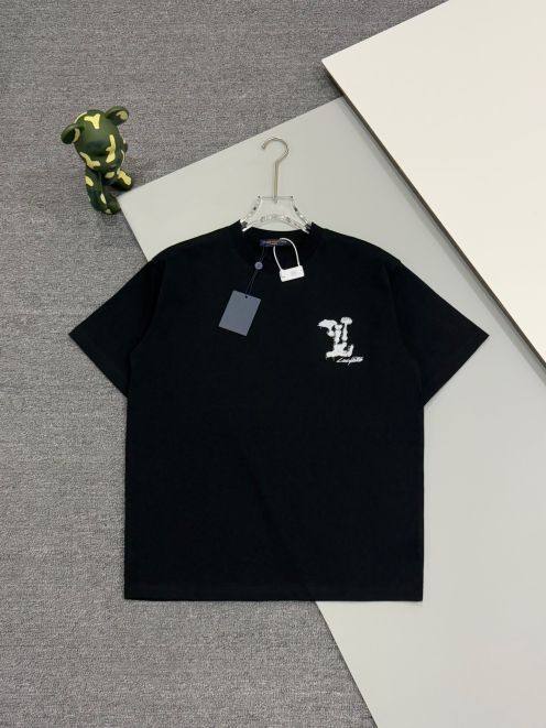 ドライな肌触り ルイヴィトンtシャツ公式偽物 コットン シンプル 短袖 純綿 トップス 柔軟 ブラック