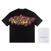 メンズ ルイヴィトンtシャツコピー コットン 純綿 トップス プリント 半袖 柔らかい ブラック