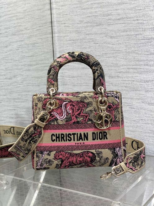 dior ショルダー バッグコピー ミニ ファッション ハンドバッグ 優雅 斜め掛けバッグ 本革 レザー 刺繍 ピンク