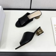 dior サンダル レディＮ級品 カジュアルシューズ 本革 レザー スリッパ 優雅レディ 4cmヒール ブラック