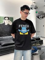 超人気 メンズ fendi t シャツスーパーコピー Ｔシャツ トップス 純綿 半袖 プリント 柔らかい ブラック