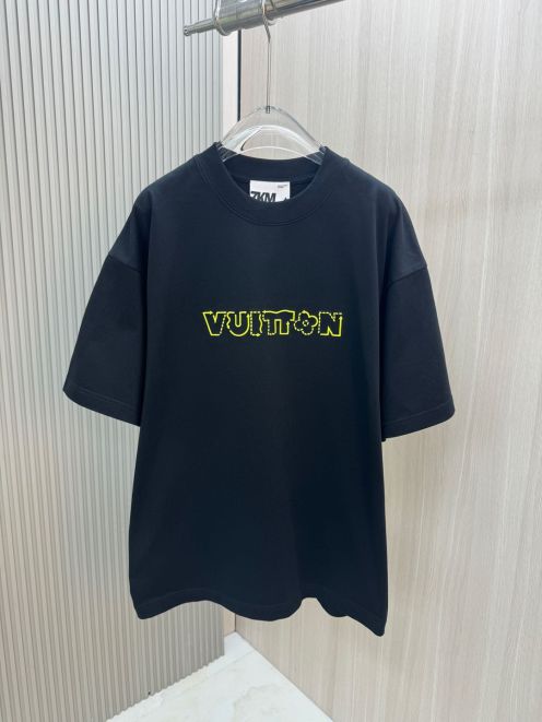 ヴィトン ミッキー tシャツ激安通販 トップス 半袖 プリント 純綿 シンプル 男女兼用 ロゴプリント ブラック