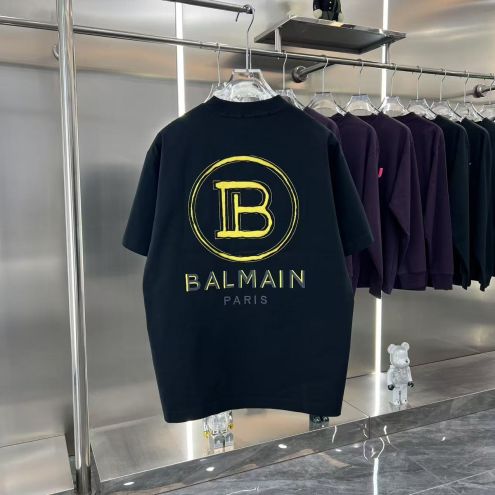 BALMAIN 1万 tシャツ ブランド偽物 半袖 プリント トップス 純綿 柔軟 男女兼用 ゆったり ブラック