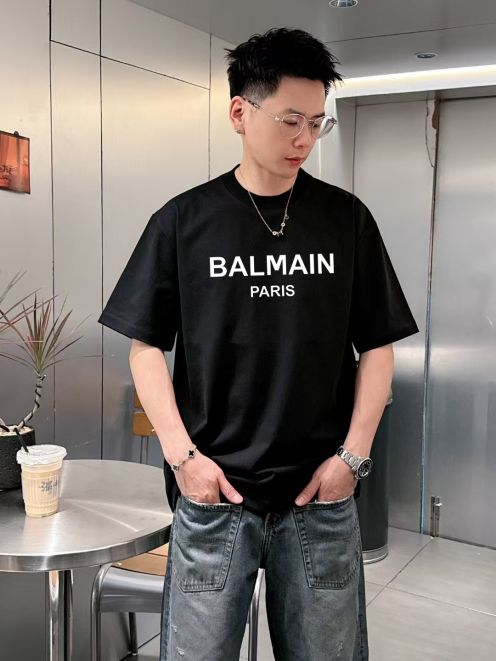 BALMAIN ホフマン tシャツ偽物 Tシャツ トップス 100％綿 男女兼用 ロゴプリント ブラック